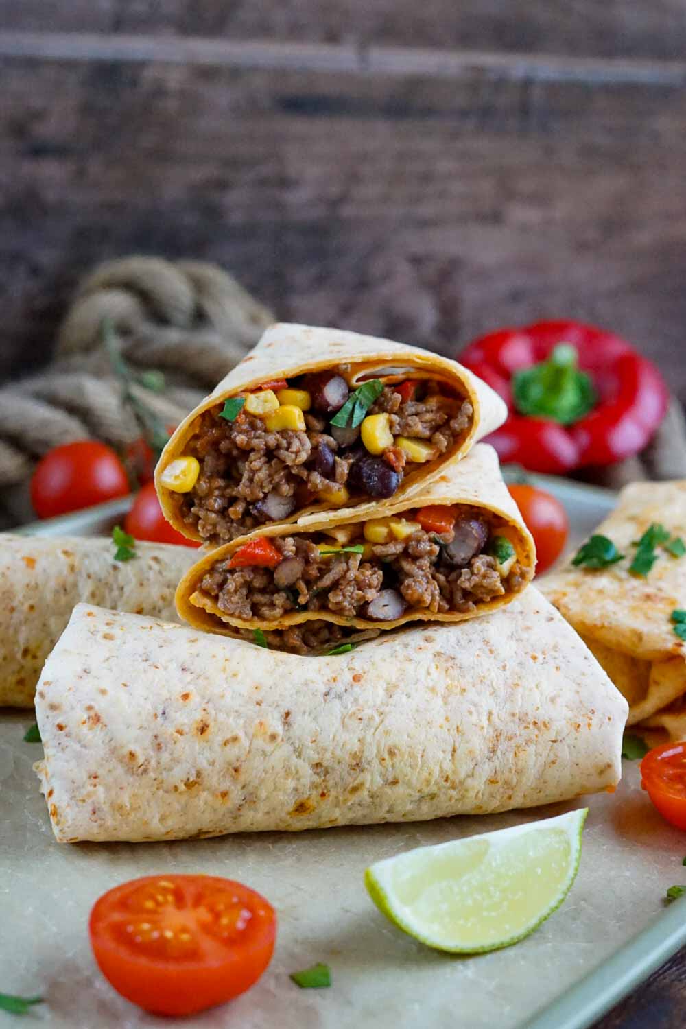 Hackfleisch Burrito Füllung mit Bohnen